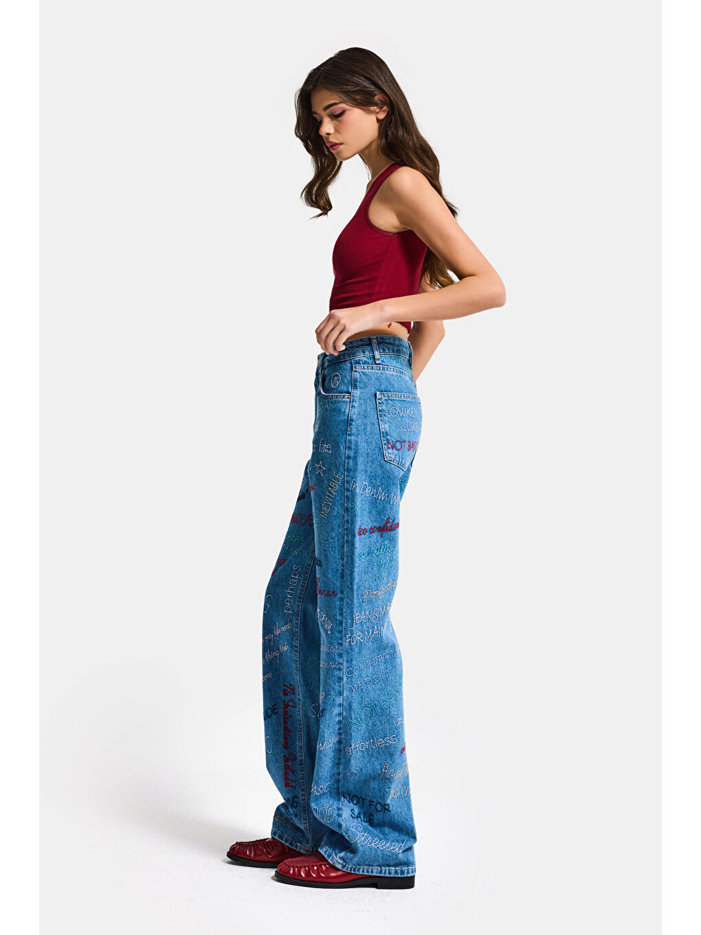 Kadın Mavi 1s6-4 Straight Fit Yüksek Bel %100 Pamuk Özel Tasarım Denim Jean-6