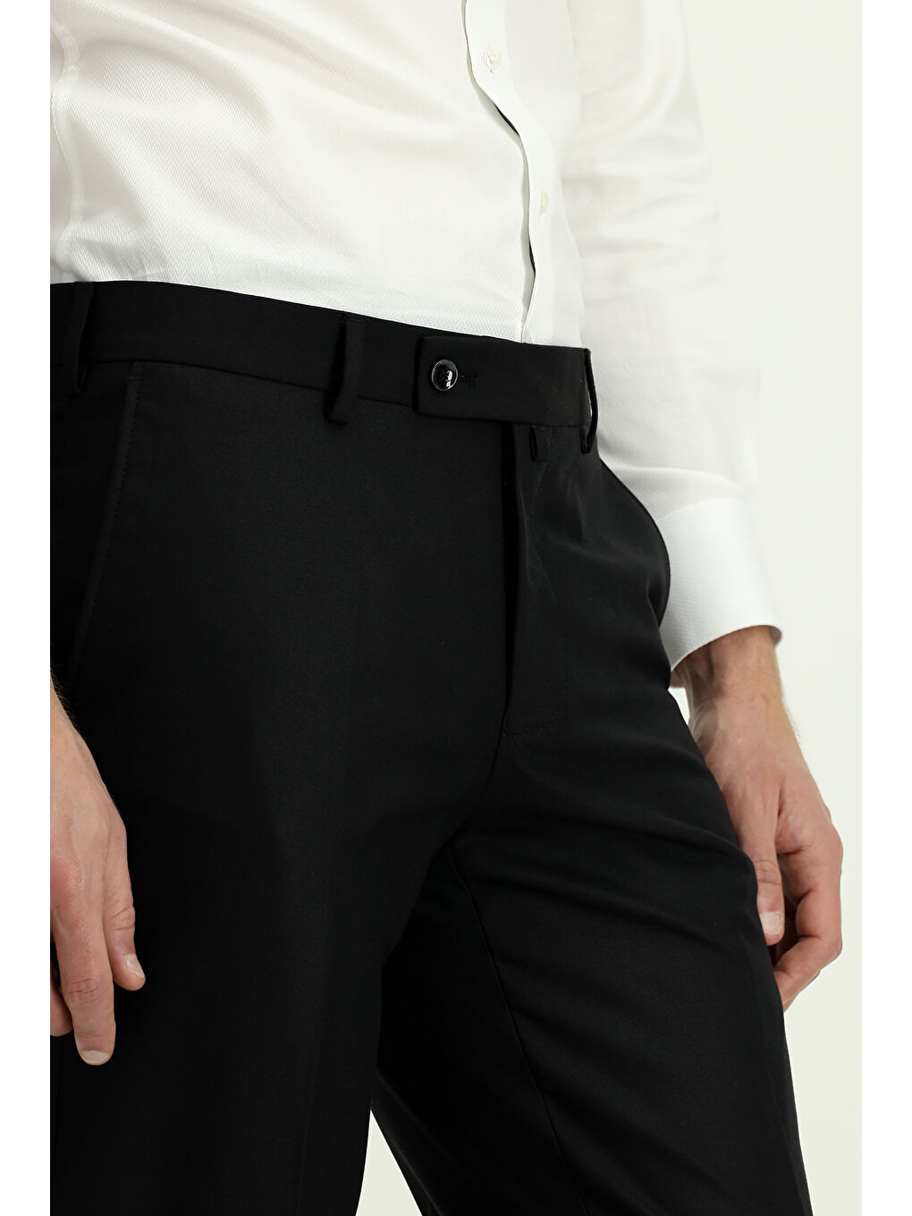 Siyah Slim Fit Dar Kesim Yünlü Klasik Kumaş Pantolon-4