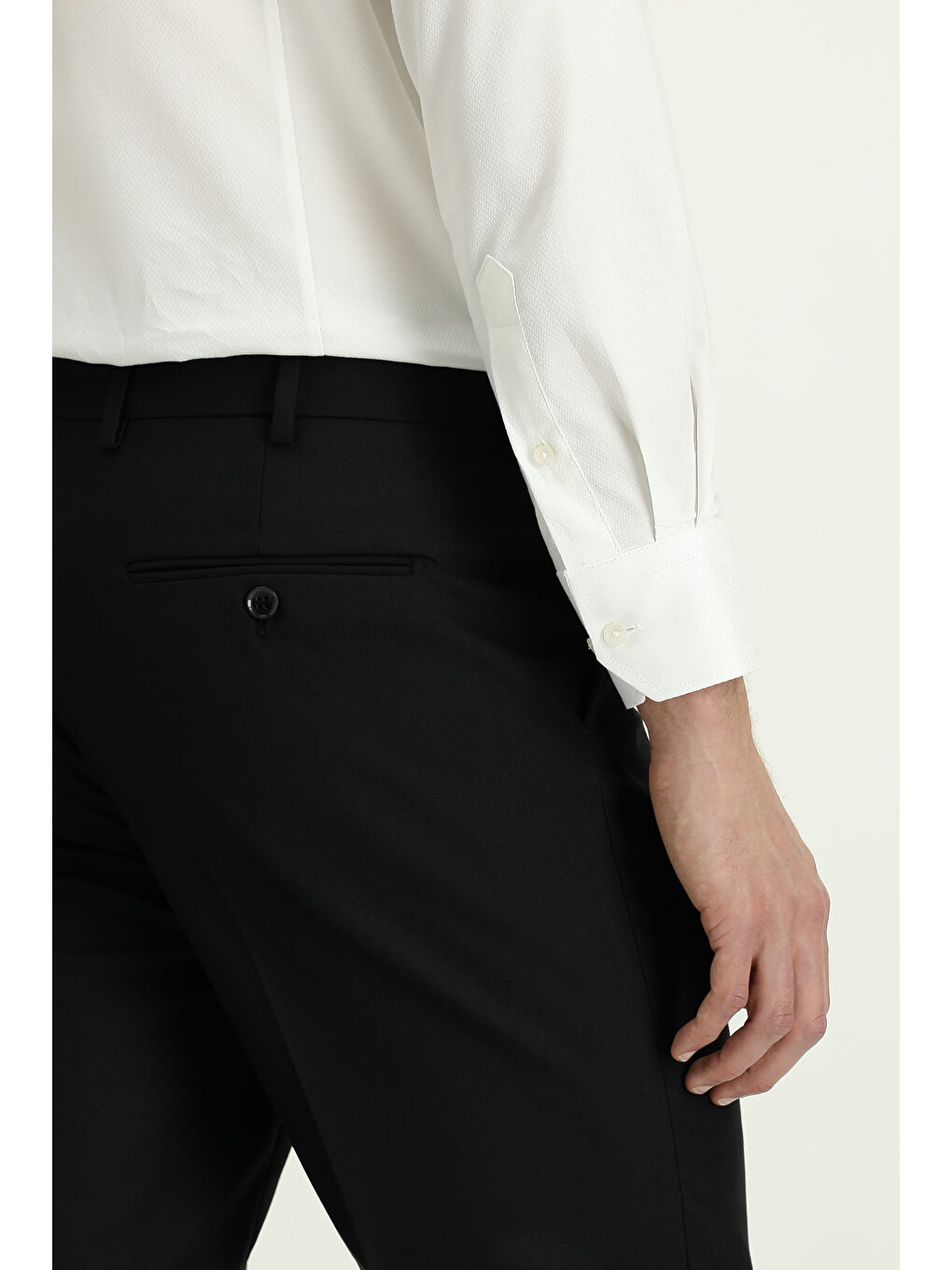 Siyah Slim Fit Dar Kesim Yünlü Klasik Kumaş Pantolon-5