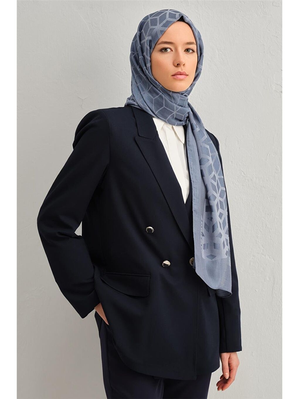 Mavi Lyocell Naia Petek Desen Şal 1113-30