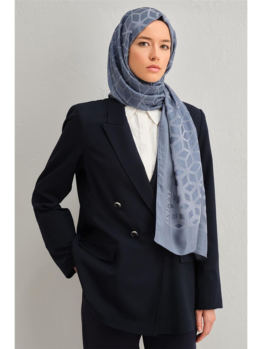 Mavi Lyocell Naia Petek Desen Şal 1113-30-1