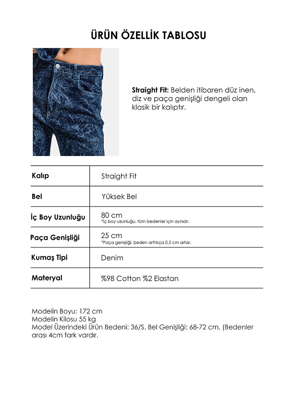 Kadın Mavi 1s6-7 Straight Fit Çiçek Desenli Parlak Taşlı Tasarım Elastan Denim Jean-4