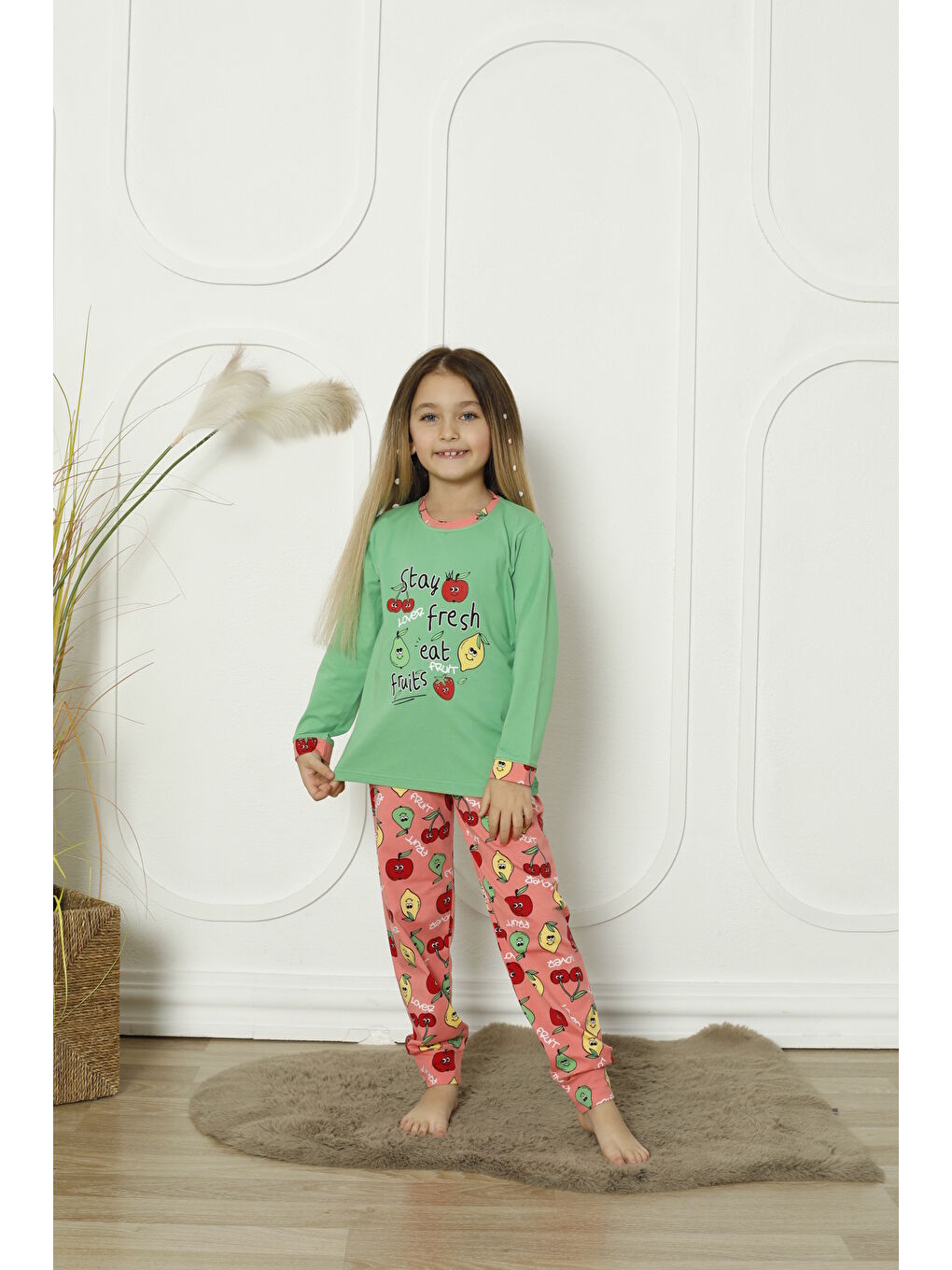 Kapi Kids Yeşil Kız Çocuk Meyve Baskılı Pijama Takımı Mnx 6071-72