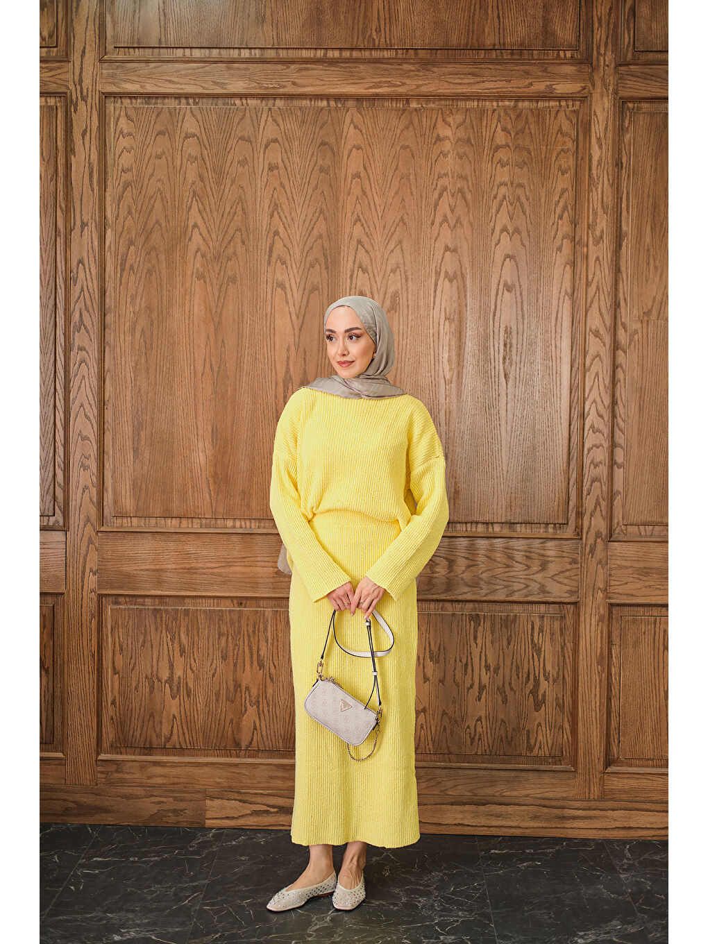 Kadın Triko Etekli Takım Sarı-1