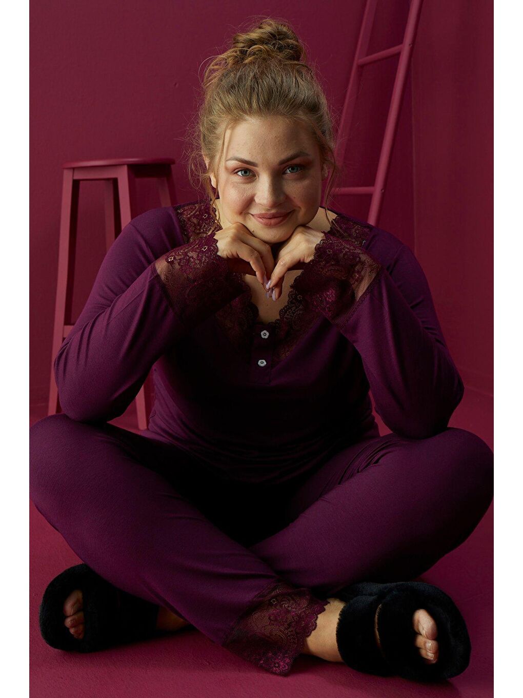 Mürdüm Viskon Büyük Beden Pijama Takım 1402-B -2