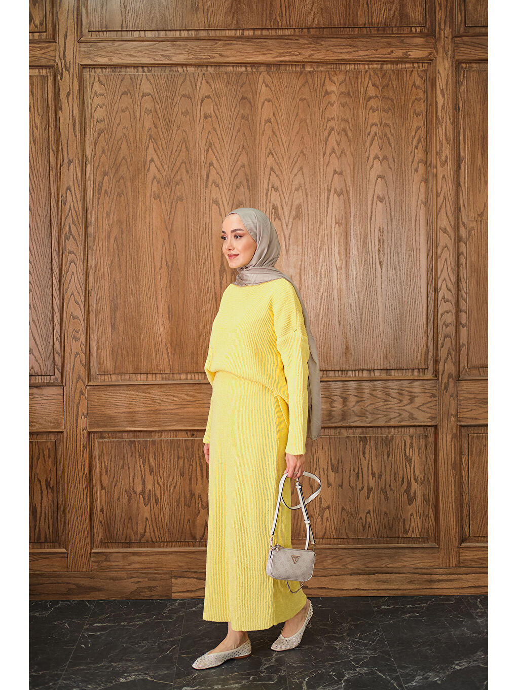 Kadın Triko Etekli Takım Sarı-3