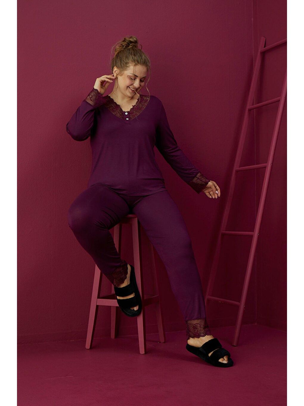 Mürdüm Viskon Büyük Beden Pijama Takım 1402-B -2-1