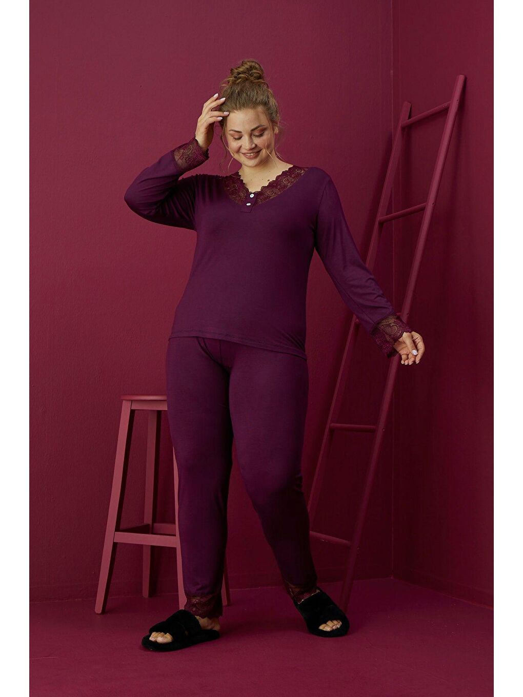 Mürdüm Viskon Büyük Beden Pijama Takım 1402-B -2-2