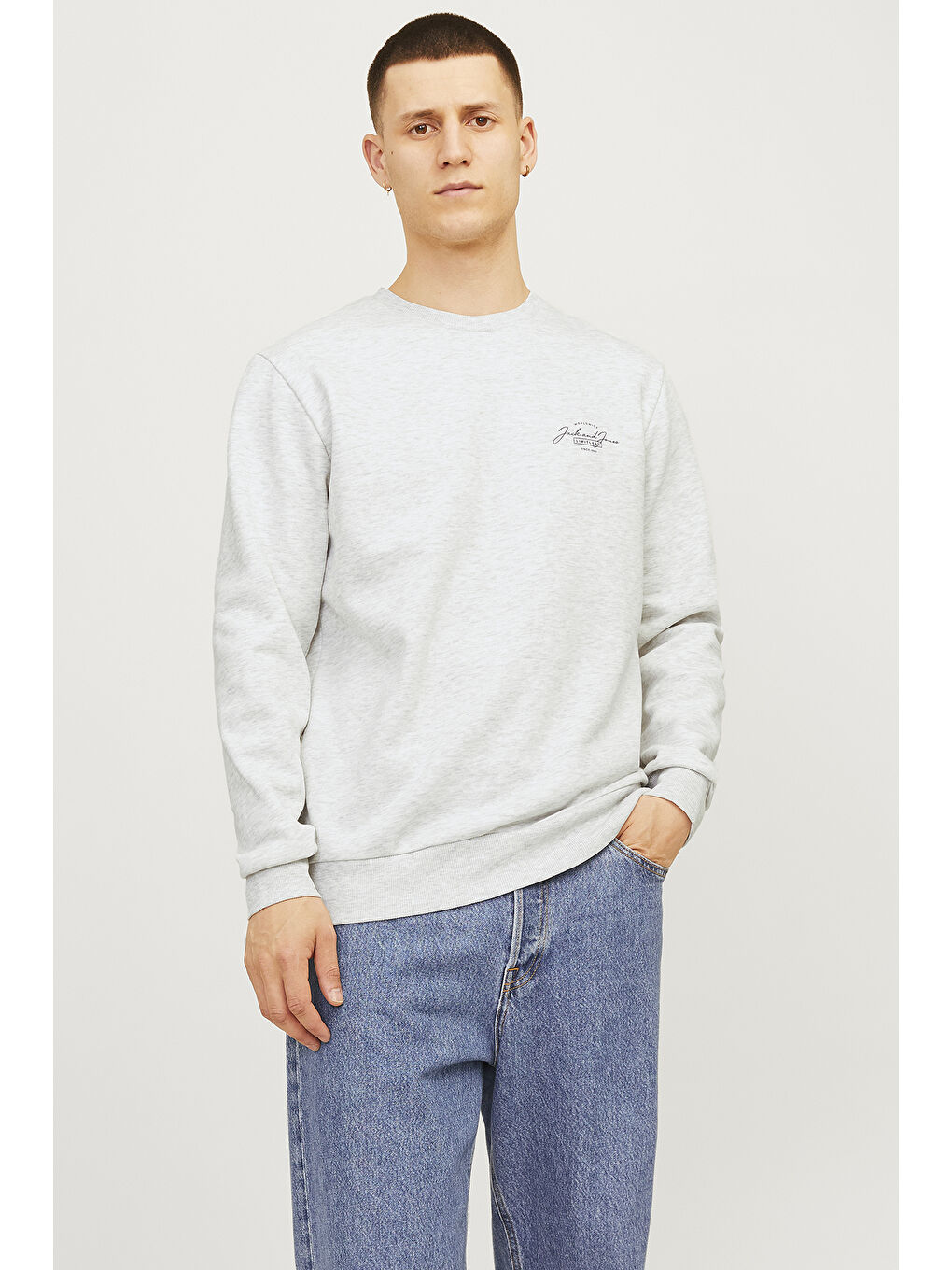 Jack & Jones Gri Jjferris Pamuk Karışımlı Regular Fit Bisiklet Yaka Erkek Sweat 12256837