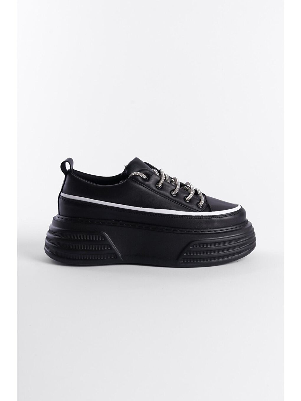 Siyah Sneaker Taşlı Spor Ayakkabı-1