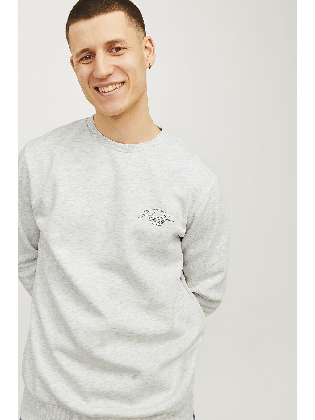 Jack & Jones Gri Jjferris Pamuk Karışımlı Regular Fit Bisiklet Yaka Erkek Sweat 12256837 - 2