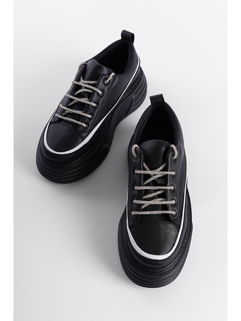 Siyah Sneaker Taşlı Spor Ayakkabı-3