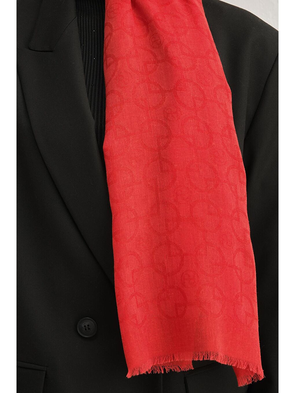 Kırmızı Lyocell Yün Geometrik Desen Şal 13-2