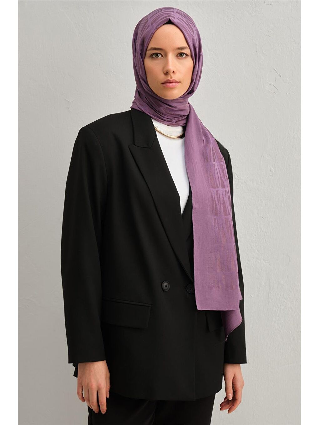 Mor Lyocell Naia Çubuk Desen Şal 1113-28