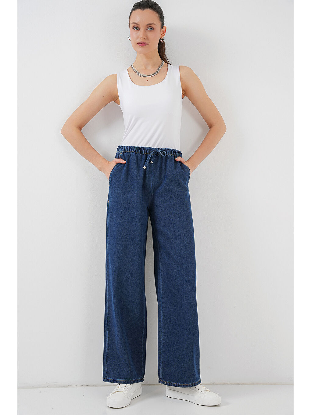 Kadın Geniş Paça Jean Pantolon 6706   A Lacivert