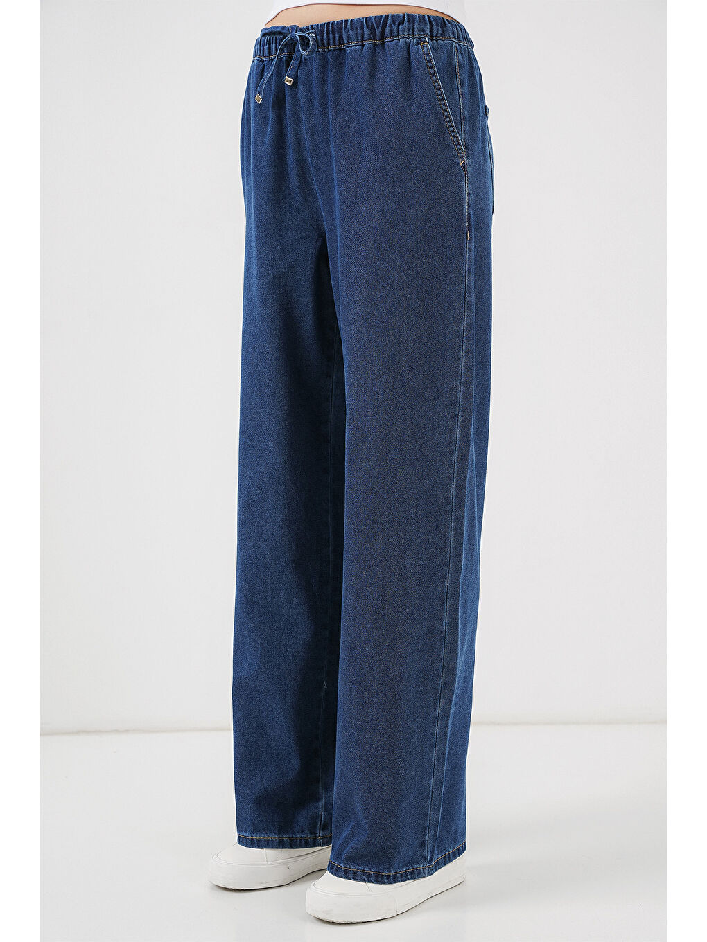 Kadın Geniş Paça Jean Pantolon 6706   A Lacivert-3