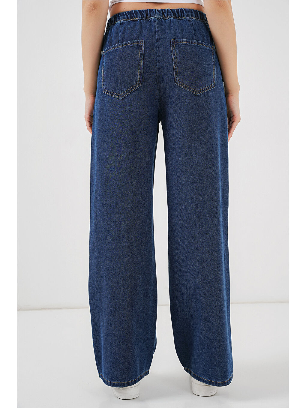 Kadın Geniş Paça Jean Pantolon 6706   A Lacivert-4