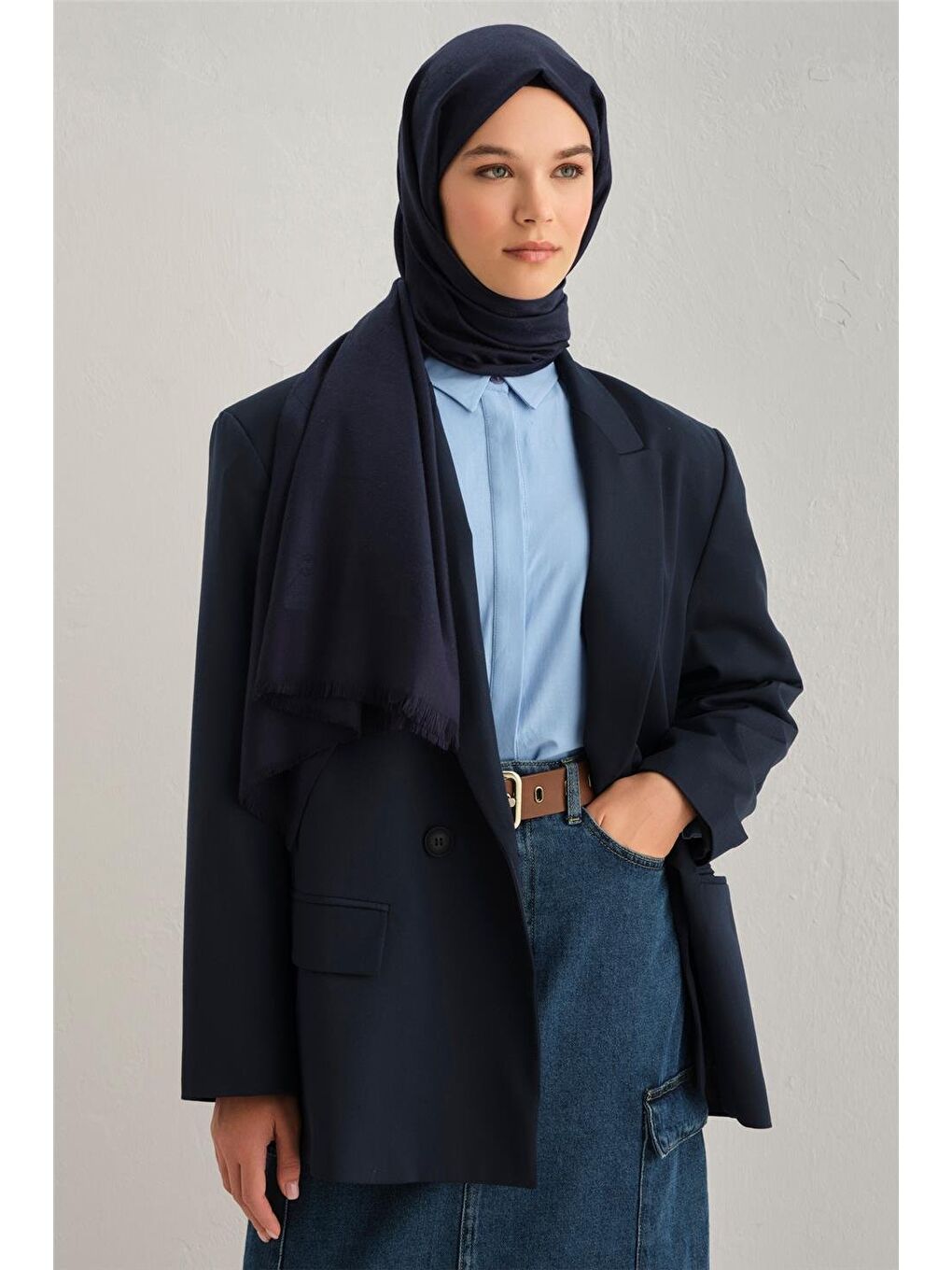 Lacivert Orbit Desen Viscon Şal 08-1