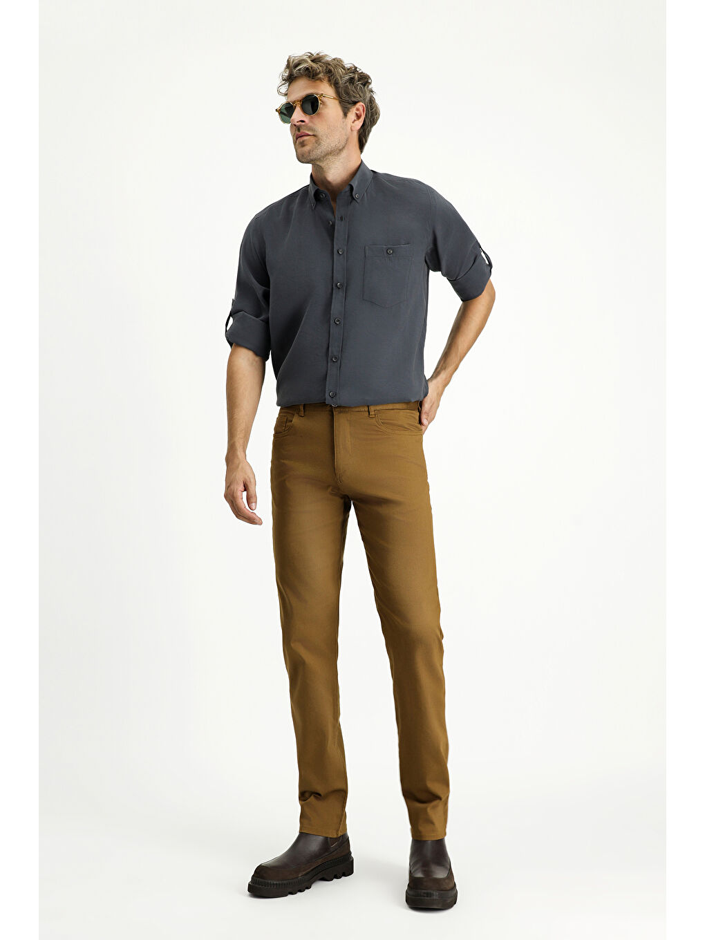 Kahverengi Regular Fit Elastanlı Kanvas / Chino Pantolon-1