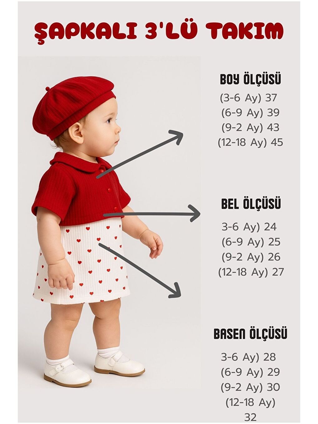 Kırmızı Bolerolu Kalp Desenli Kız Bebek Elbise Seti-3
