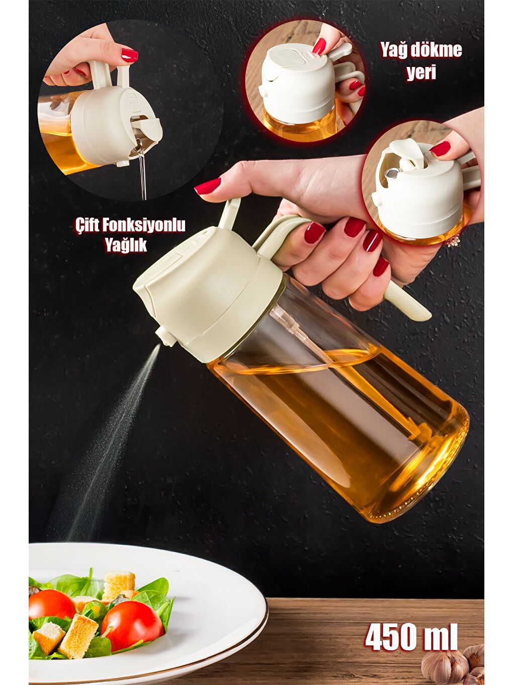 Ekru ALK-3154 Çok Amaçlı Cam Sprey Şişe -Yağdanlık Limon Sirke Sos Püskürtücü, Sızdırmaz Yağdanlık Krem-1