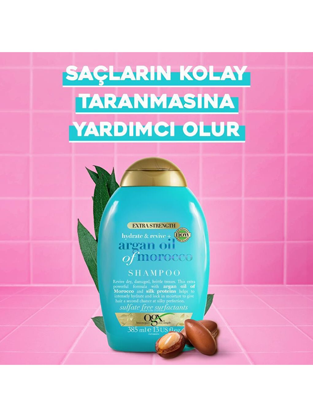 OGX Renksiz Güçlü Nemlendirici Ve Canlandırıcı Argan Oil Of Morocco Sülfatsız Şampuan 385ml - 1