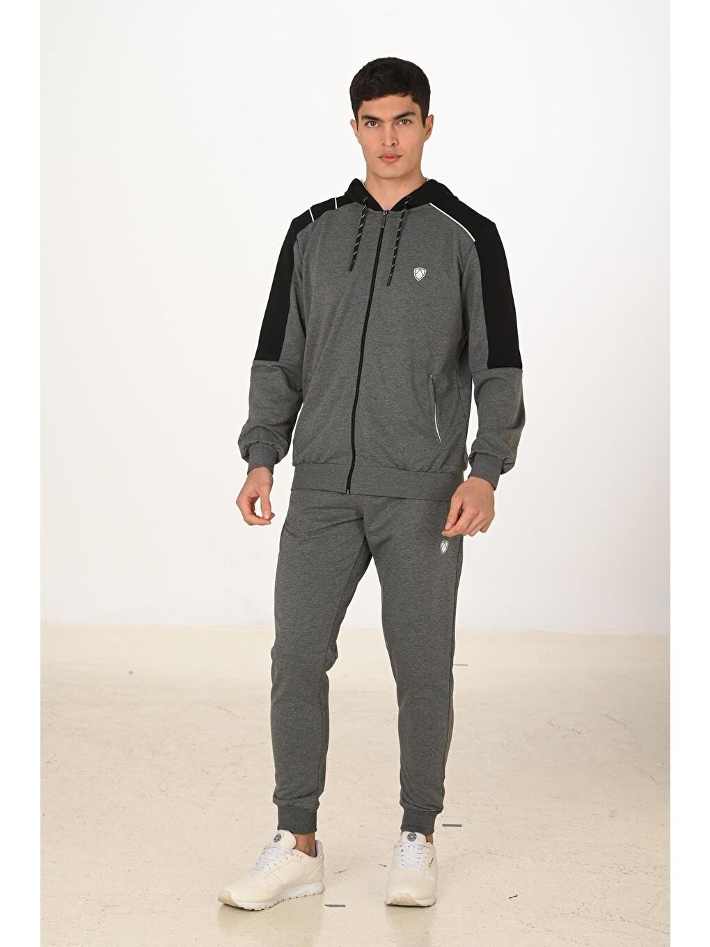 Erkek Pamuklu Tam Fermuarlı Kapüşonlu Eşofman Takımı Antrasit M. 5282-A-3
