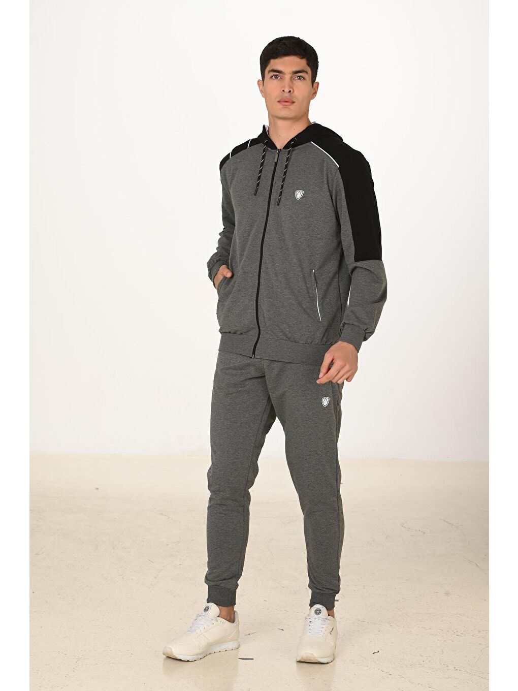 Erkek Pamuklu Tam Fermuarlı Kapüşonlu Eşofman Takımı Antrasit M. 5282-A-4