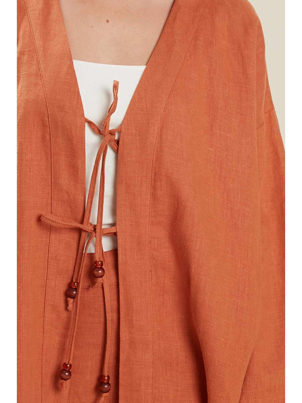 Kahverengi Keten Kimono Kiremit-3