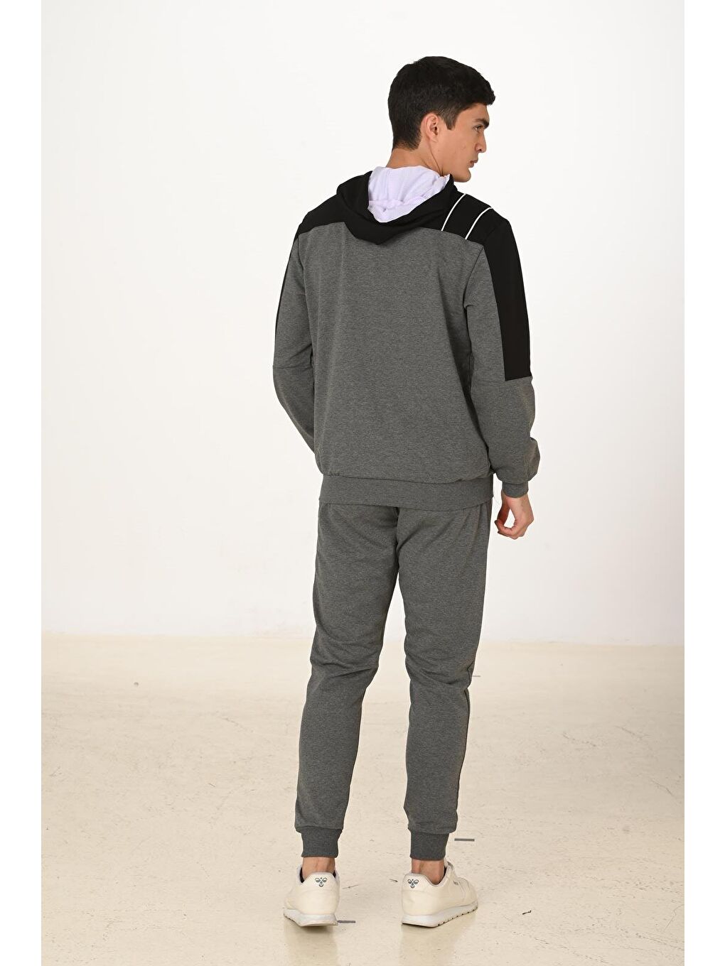 Erkek Pamuklu Tam Fermuarlı Kapüşonlu Eşofman Takımı Antrasit M. 5282-A-5
