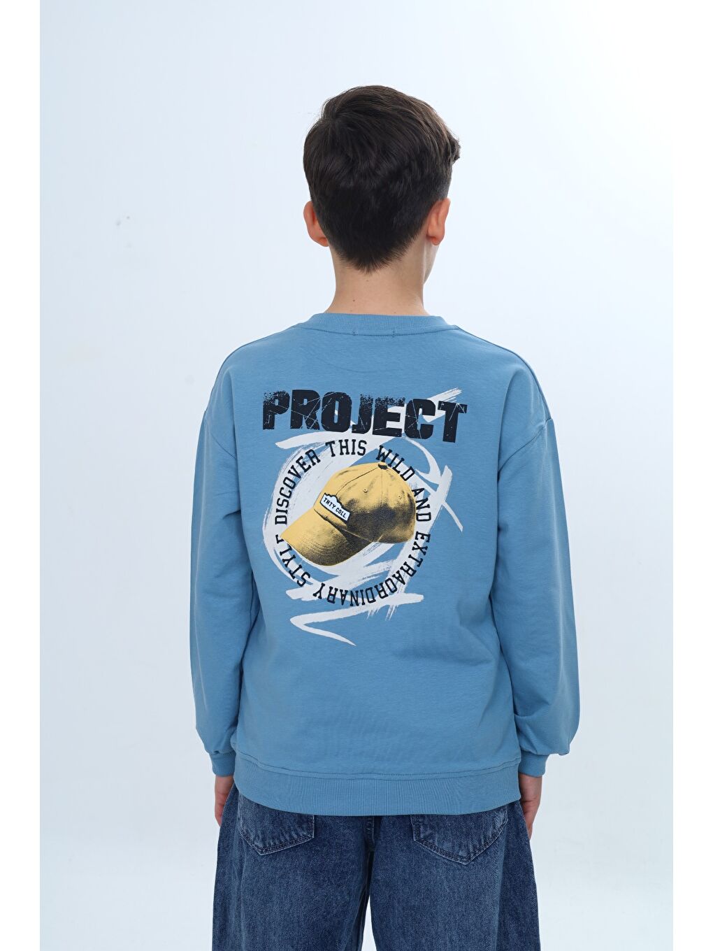 Ekru Erkek Çocuk Bisiklet Yaka Beli Eteği Lastik Baskılı Sweatshirt 24957-3