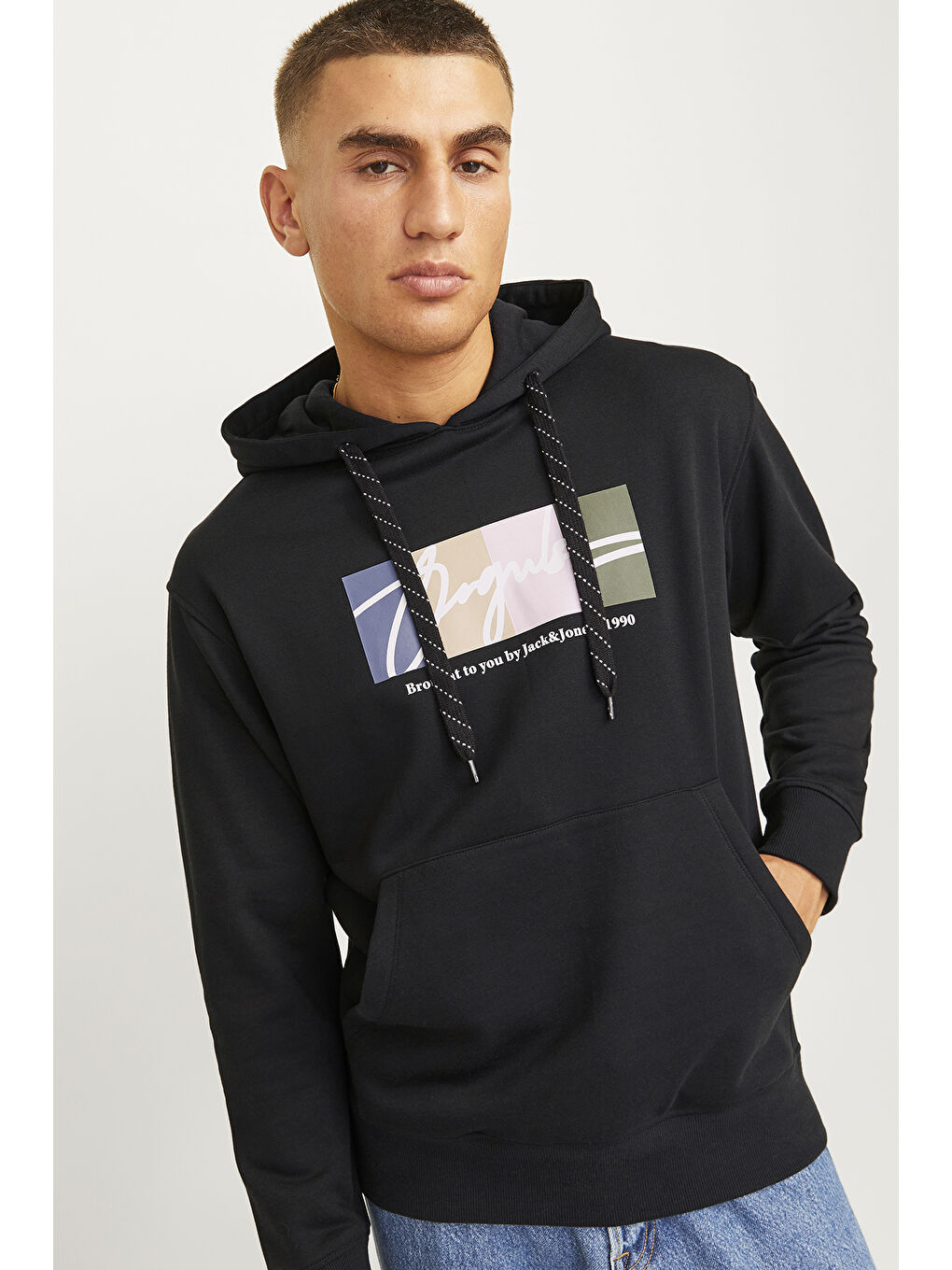 Jack & Jones Siyah Originals Jorportland Pamuk Karışımlı Regular Fit Kapüşonlu Erkek Sweat 12262421