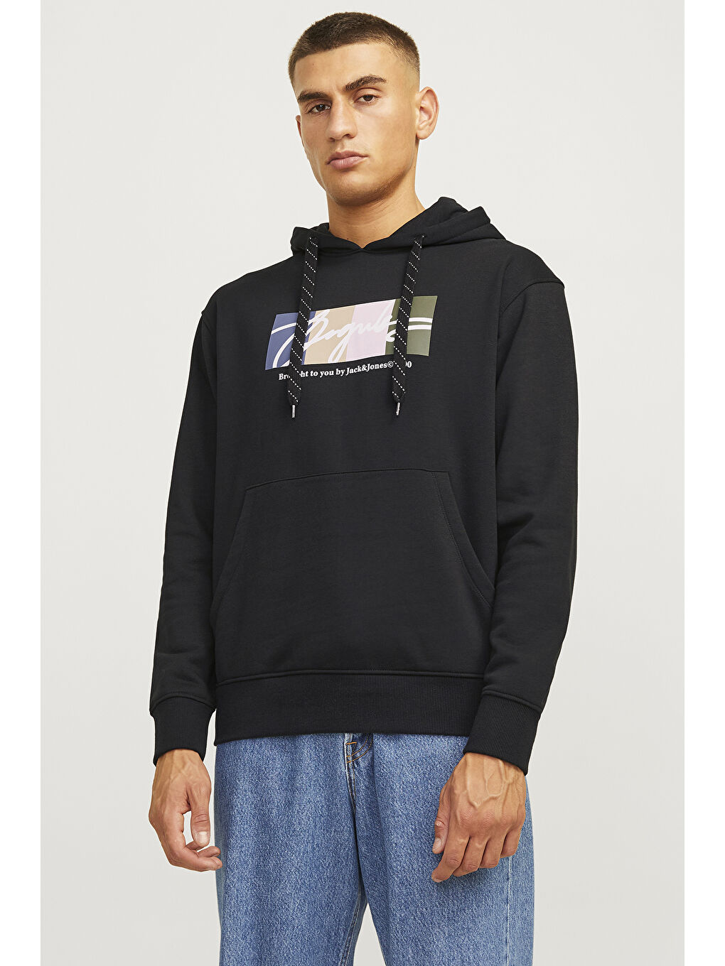 Jack & Jones Siyah Originals Jorportland Pamuk Karışımlı Regular Fit Kapüşonlu Erkek Sweat 12262421 - 1