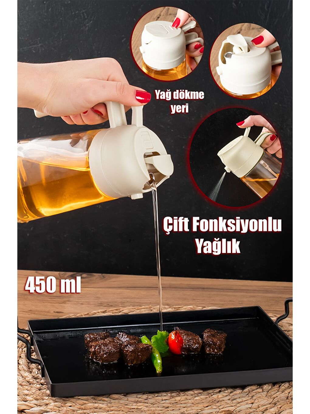 Ekru ALK-3154 Çok Amaçlı Cam Sprey Şişe -Yağdanlık Limon Sirke Sos Püskürtücü, Sızdırmaz Yağdanlık Krem-2