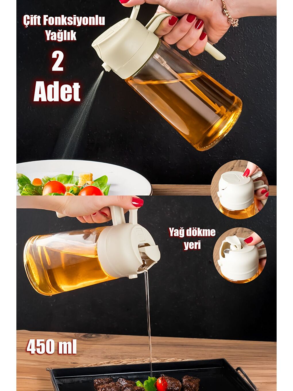 Ekru ALK-3154 Çok Amaçlı Cam Sprey Şişe -Yağdanlık Limon Sirke Sos Püskürtücü, Sızdırmaz Yağdanlık Krem-3