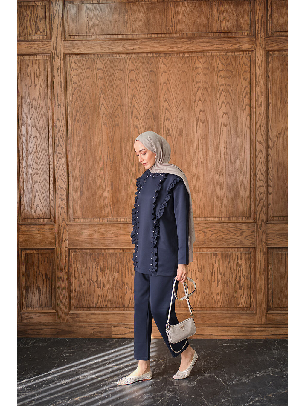 Kadın Taş Aksesuarlı Takım Lacivert-1