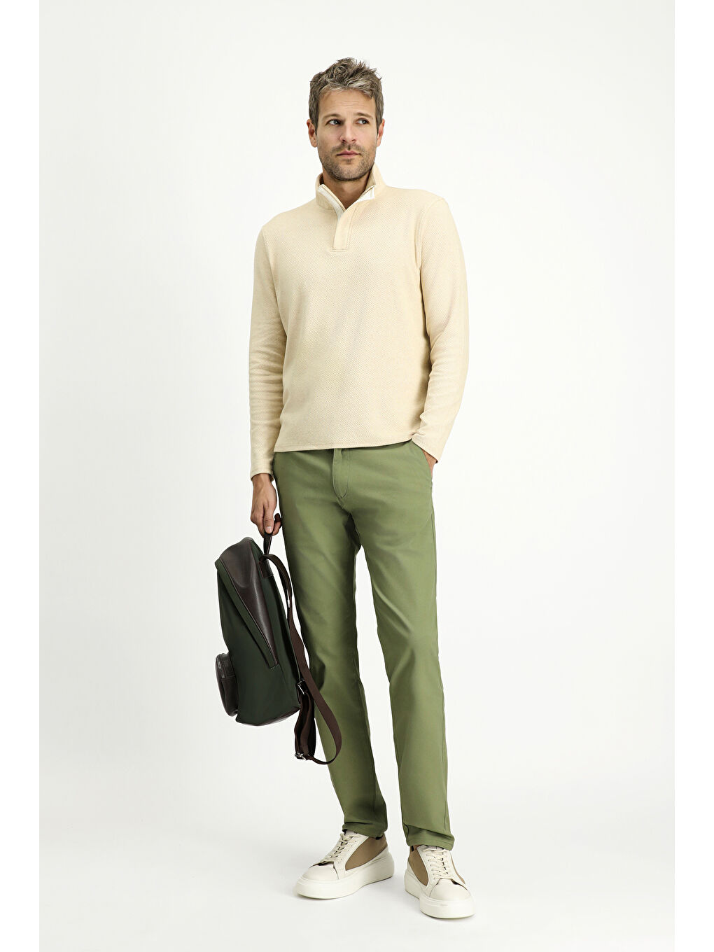 Yeşil Regular Fit Elastanlı Kanvas / Chino Pantolon