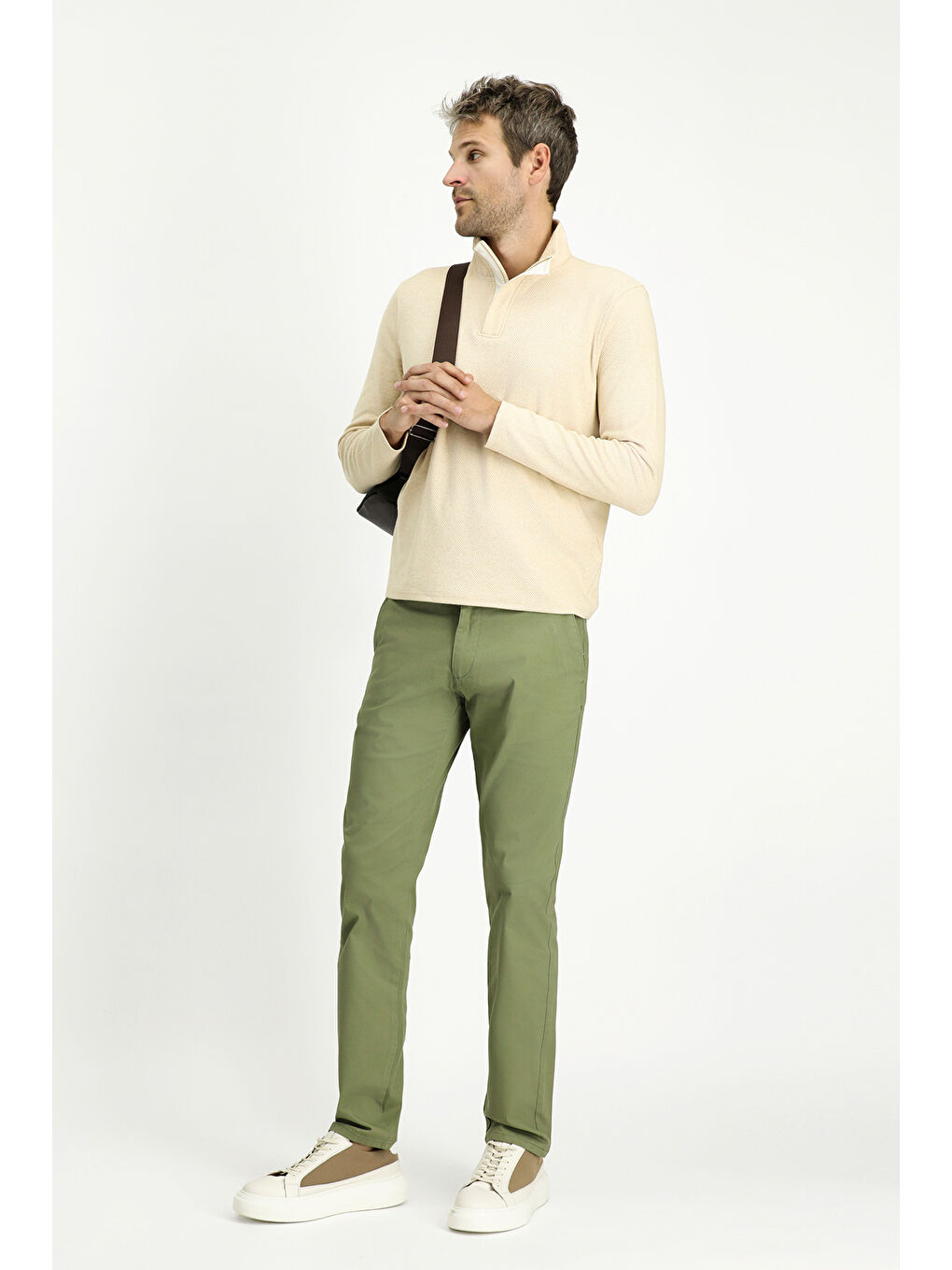 Yeşil Regular Fit Elastanlı Kanvas / Chino Pantolon-1