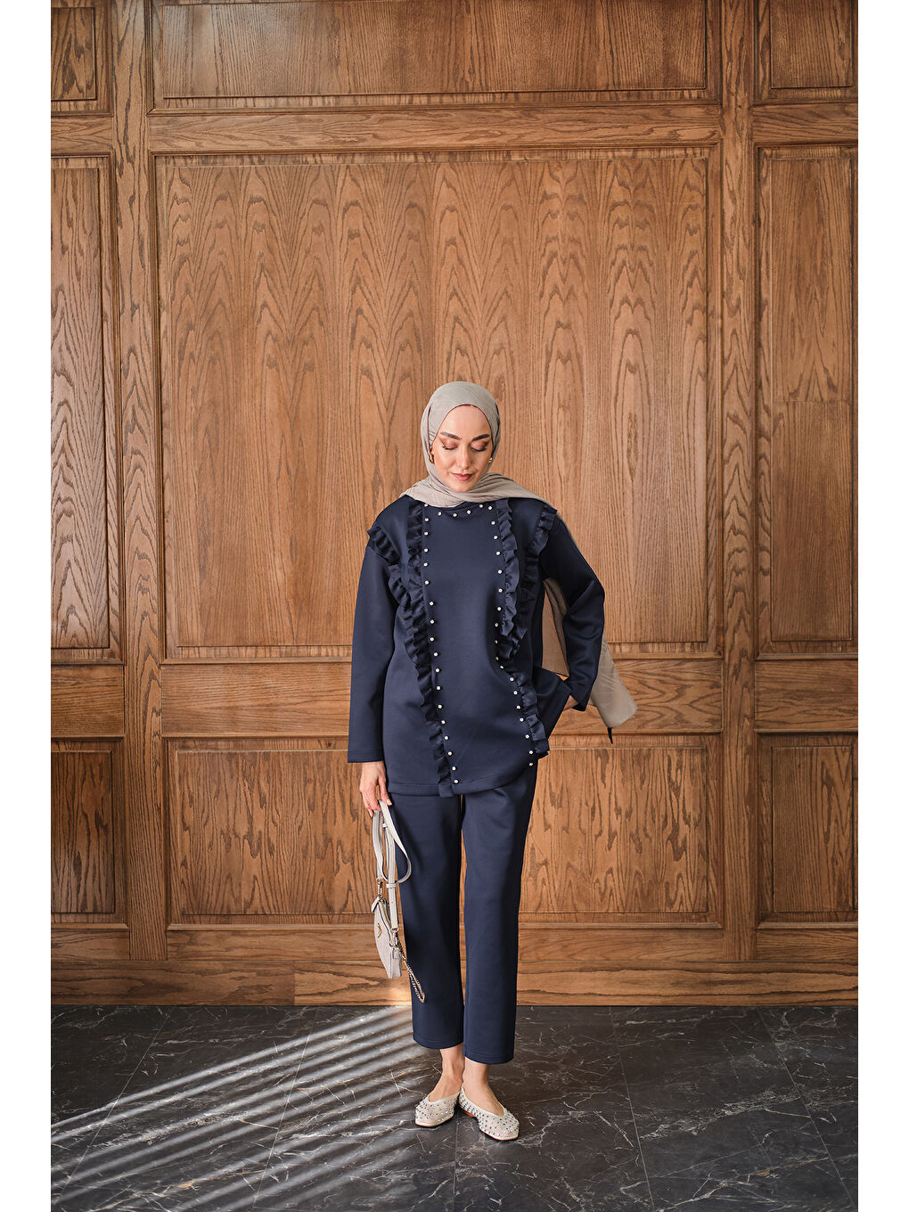 Kadın Taş Aksesuarlı Takım Lacivert-2