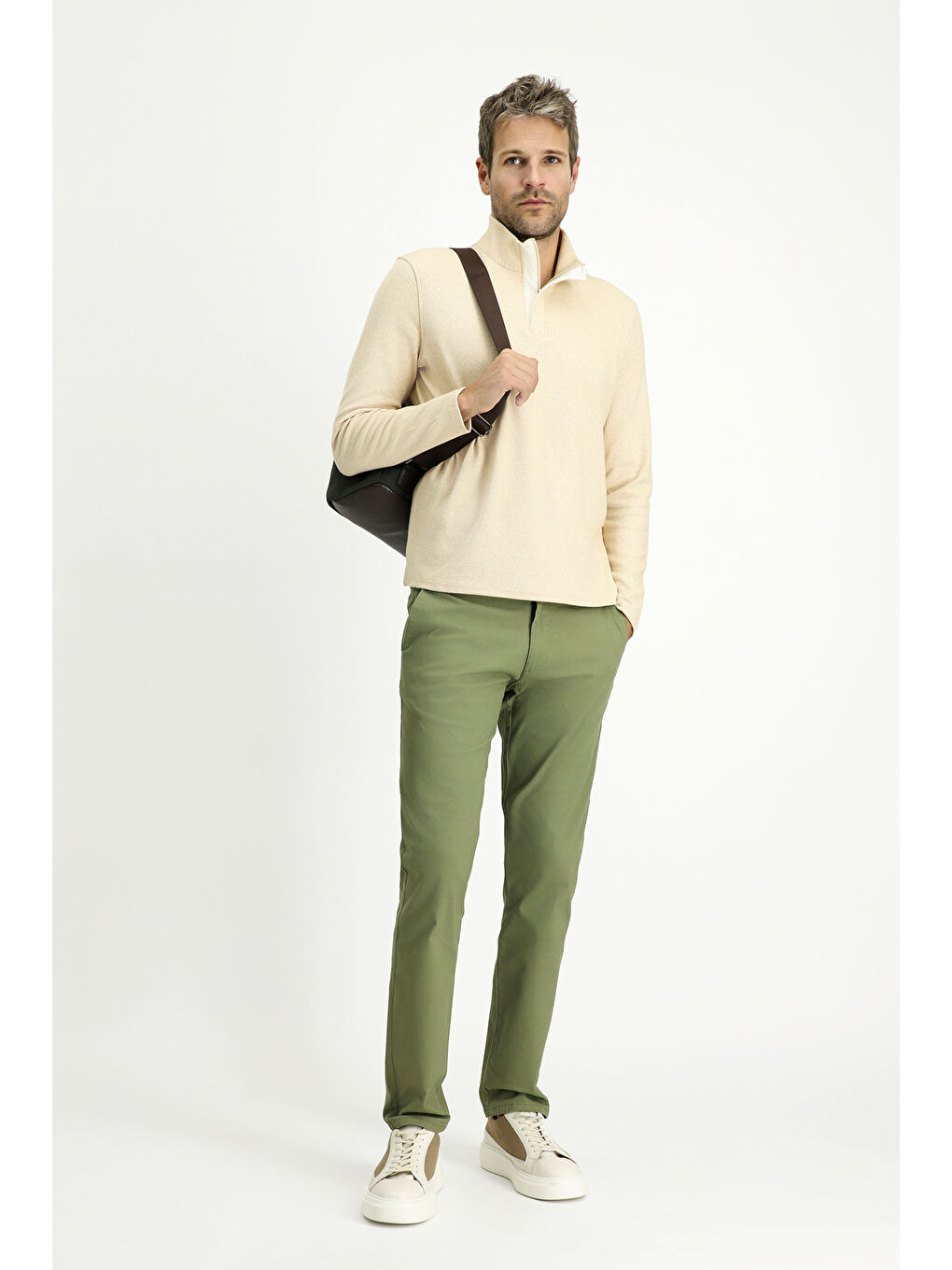 Yeşil Regular Fit Elastanlı Kanvas / Chino Pantolon-2