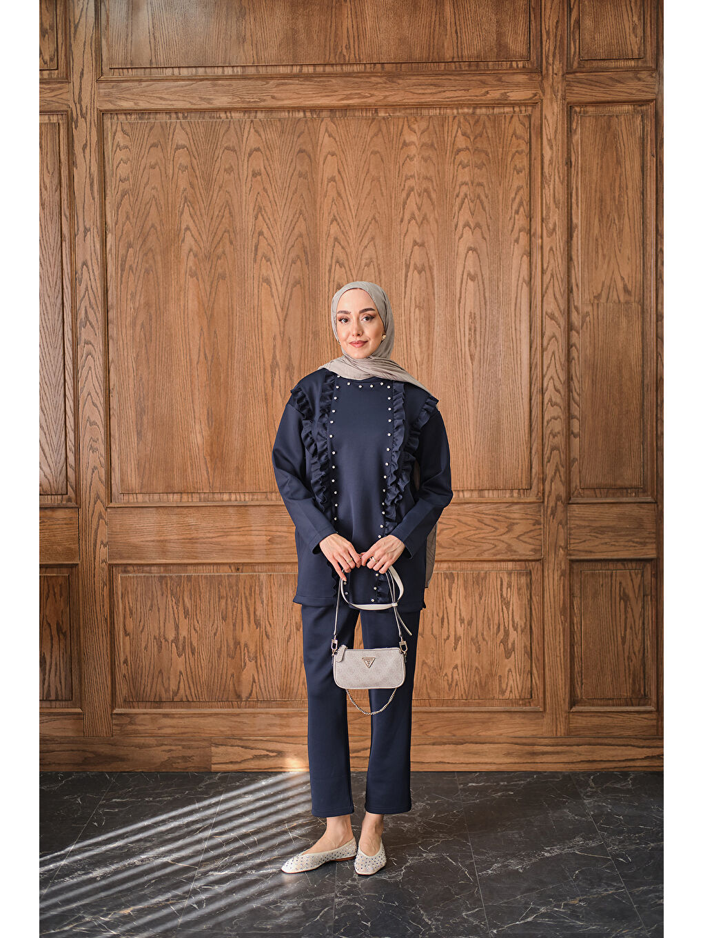 Kadın Taş Aksesuarlı Takım Lacivert-3