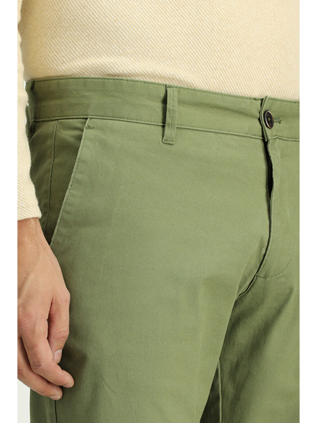 Yeşil Regular Fit Elastanlı Kanvas / Chino Pantolon-3