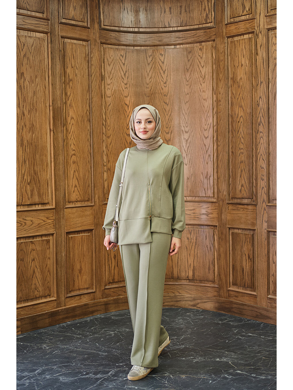 Kadın Fermuar Detay İkili Takım Yeşil