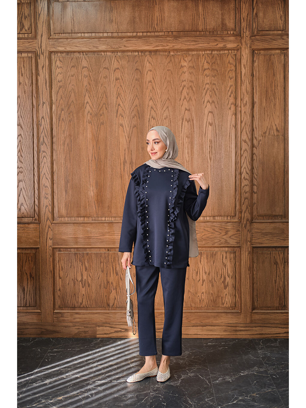 Kadın Taş Aksesuarlı Takım Lacivert-4
