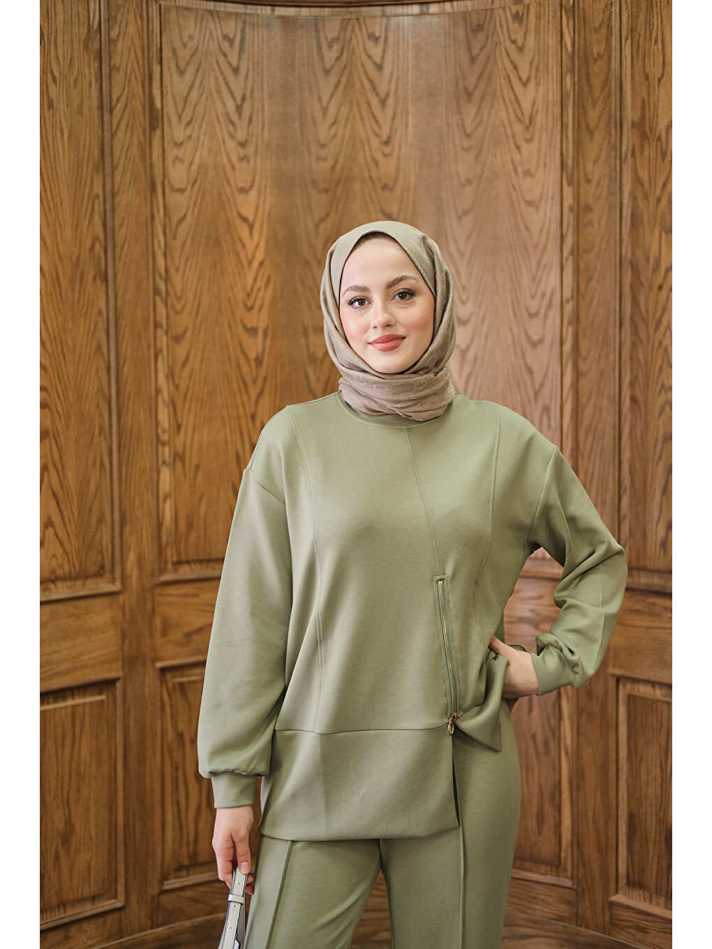 Kadın Fermuar Detay İkili Takım Yeşil-2