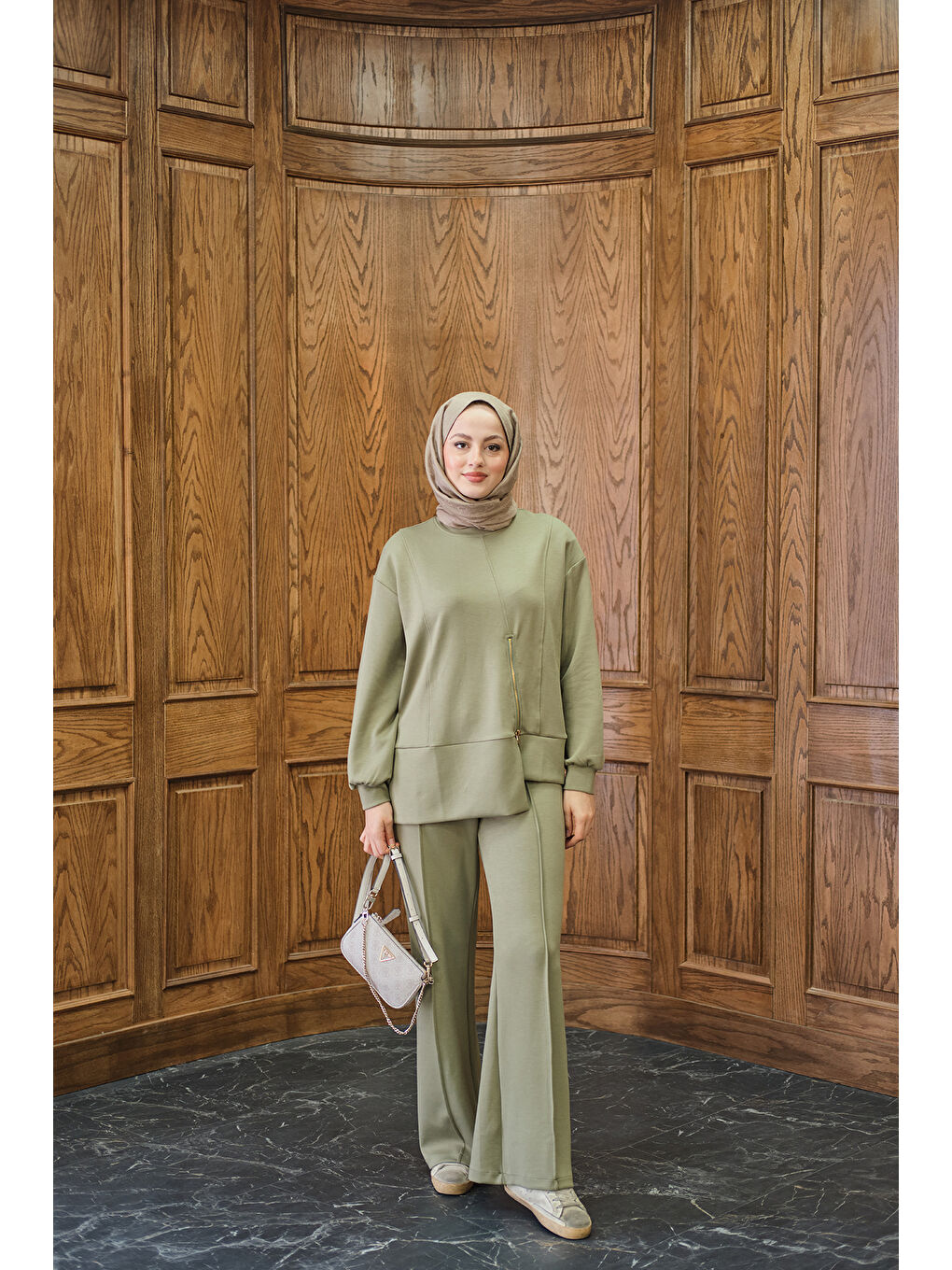 Kadın Fermuar Detay İkili Takım Yeşil-3