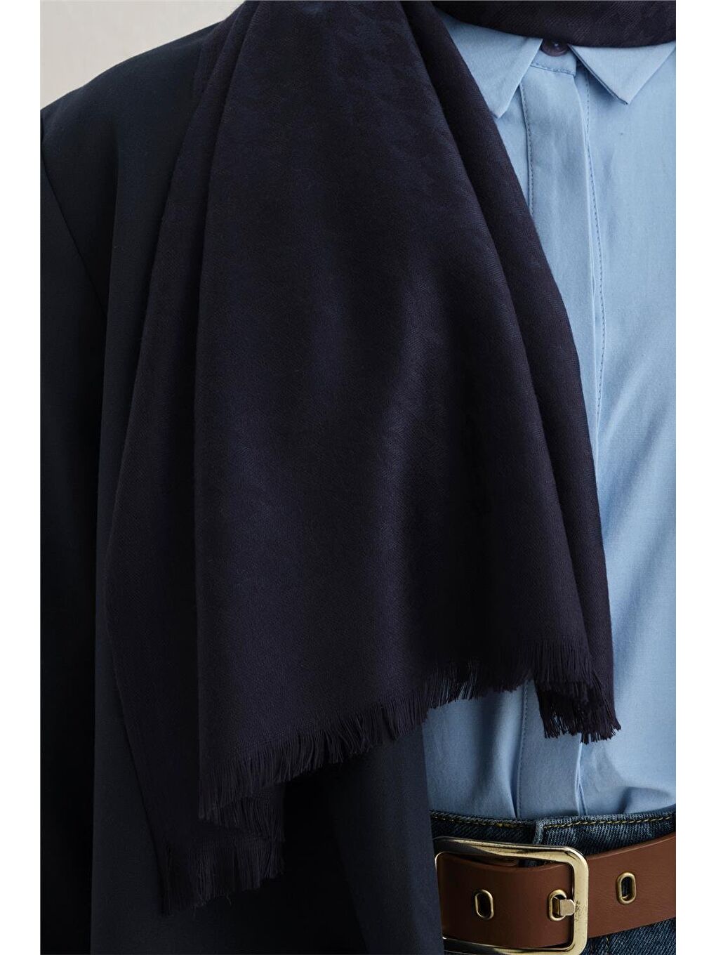 Lacivert Viscon Kazayağı Desen Şal 08-1