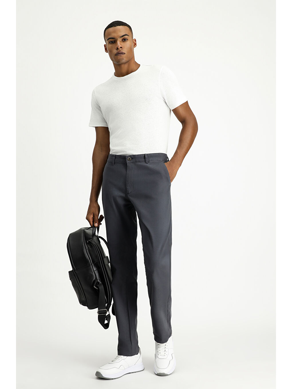 Gri Relaxed Fit Rahat Kesim Elastanlı Kanvas / Chino Pantolon-1