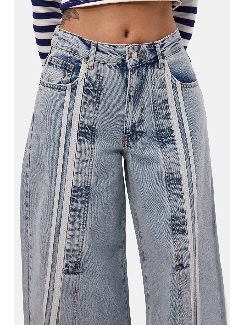 Mavi Kadın Jean Rengi 3s6-27 Palazzo Fit Şerit Detaylı Tasarım Denim Jean-2