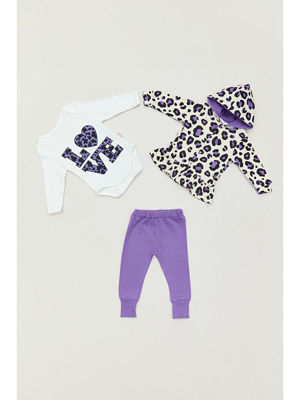 Mor Cow Baskılı Kız Çocuk Zıbın Takım-1
